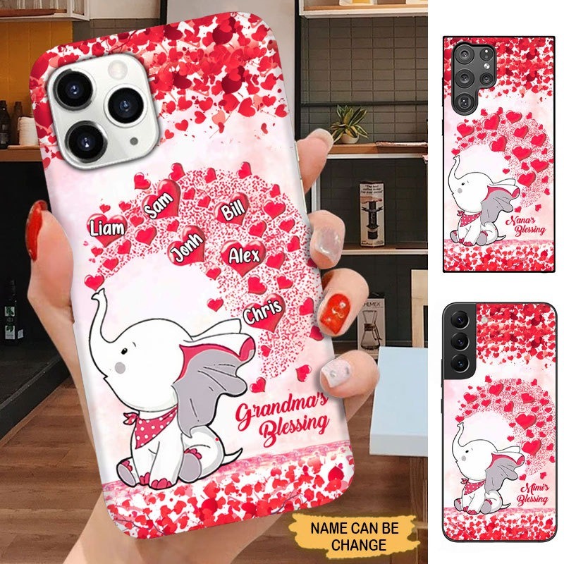 Heart Elephant Grandma's Blessing Nana Mimi Personalized Phone case SC2287 Phone case ShinyCustom Phone Case