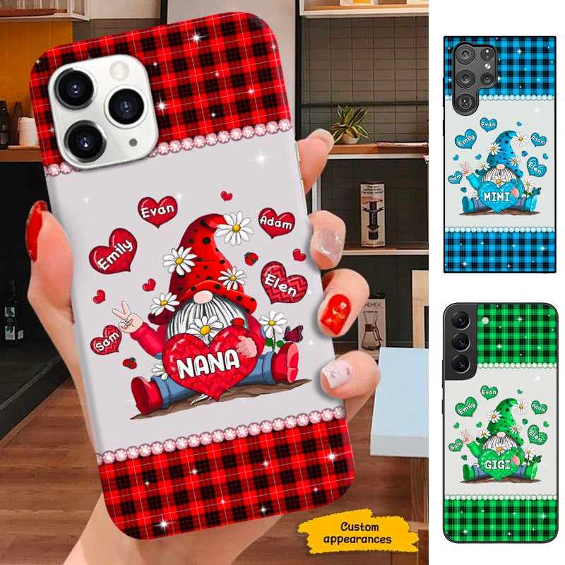 Heart Gnome Grandma with Grandkids Nana Mommy Red Plaid Personalized Phone Case SC271233