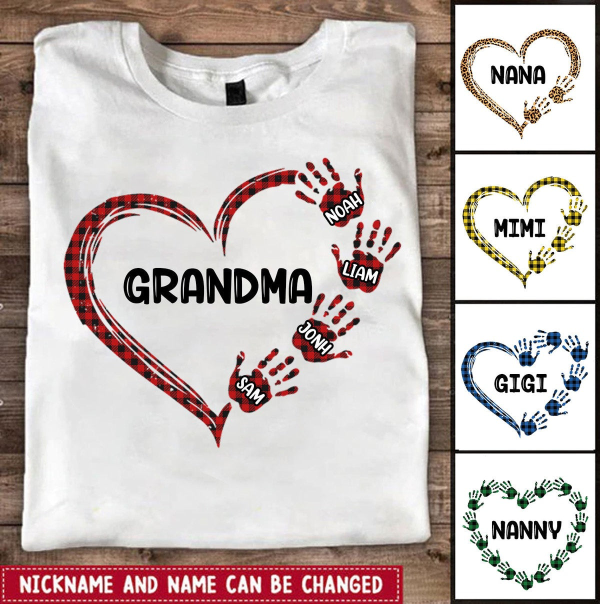 Heart Hand Print Grandma Mommy Auntie Personalized Shirt Apparel Gearment