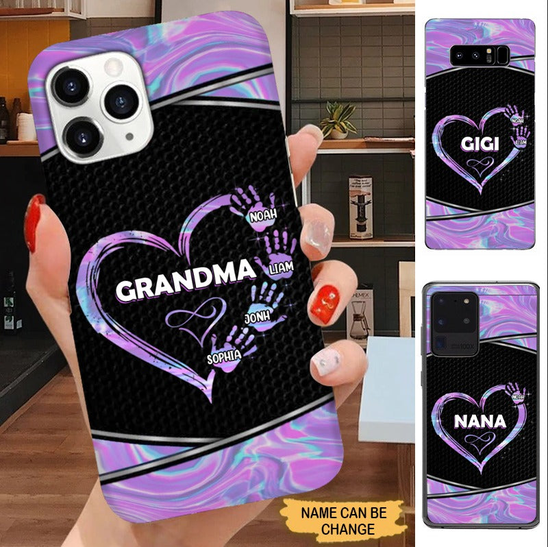 Hologram Heart Hands Print Grandma with Grandkids Mommy Auntie Personalized Phone Case Phone case FUEL