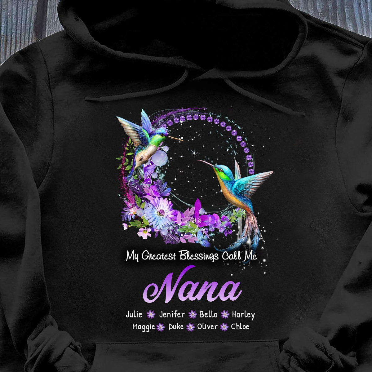 Hummingbird Grandma with Grandkids Mommy Auntie Personalized Hoodie Shirt 2D T-shirt ShinyCustom - The Best Personalized Gift Store