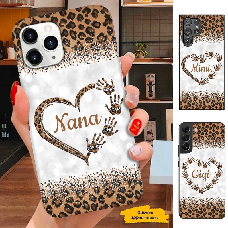 Leopard Heart Handprint Nana Mommy Grandma Personalized Phone Case SC241117