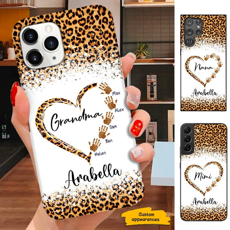 Leopard Heart Hands Print Grandma Mommy Auntie Personalized Phone case SC281101