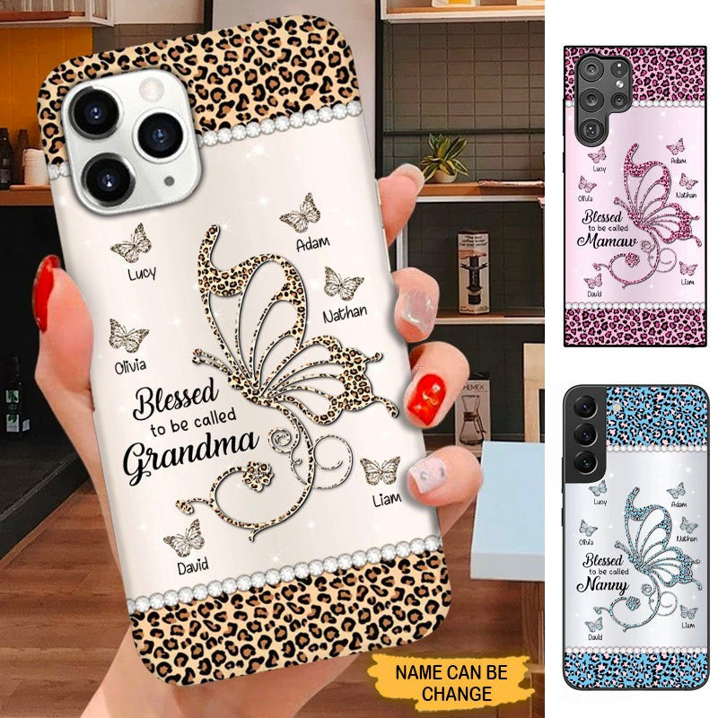 Leopard Pattern Butterfly Blessed To be called Grandma Nana Mommy Personalized Phone case SC21103 Phone case ShinyCustom Phone Case