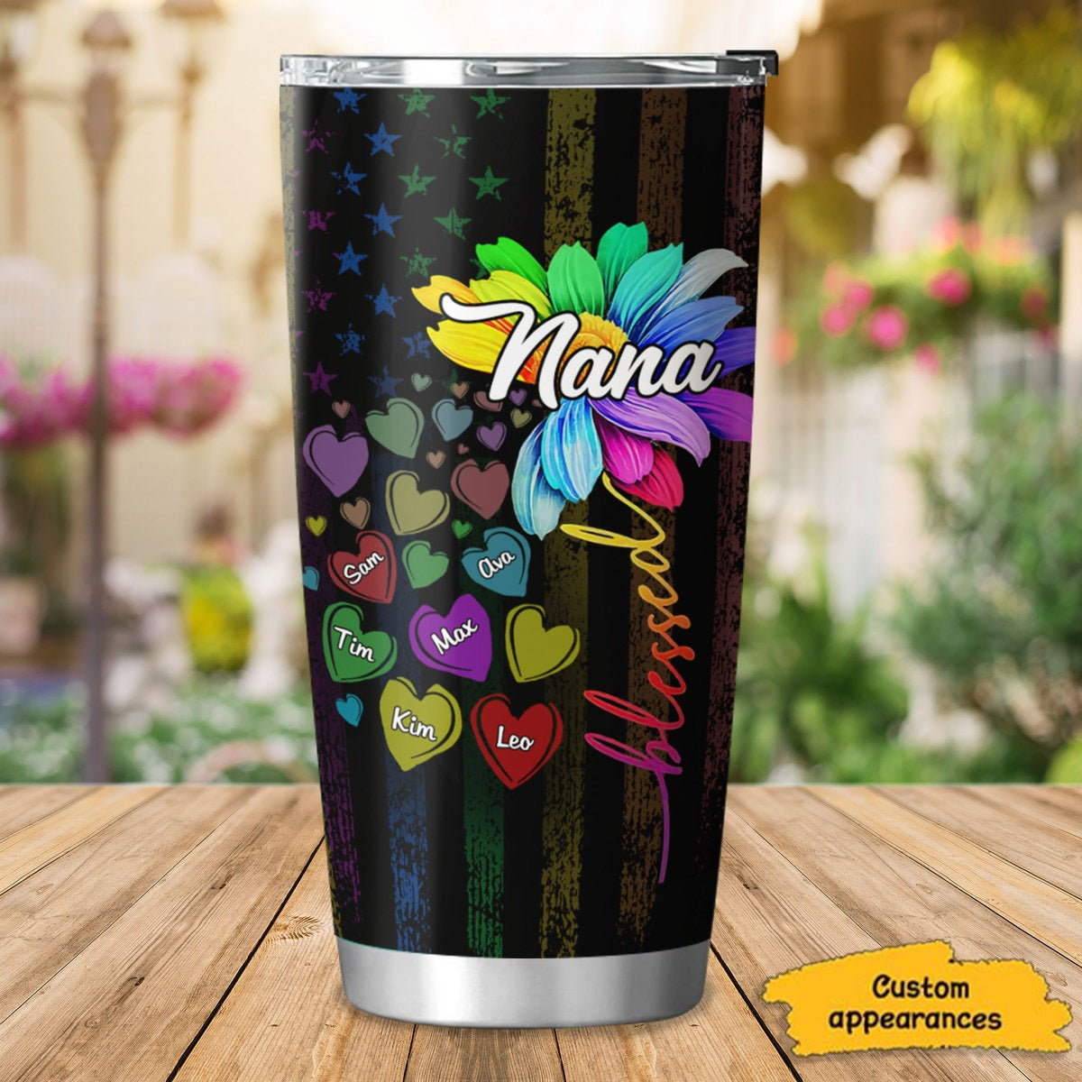 Nana, Grandma With Grandkids Rainbow Flower Personalized Tumbler SC91231