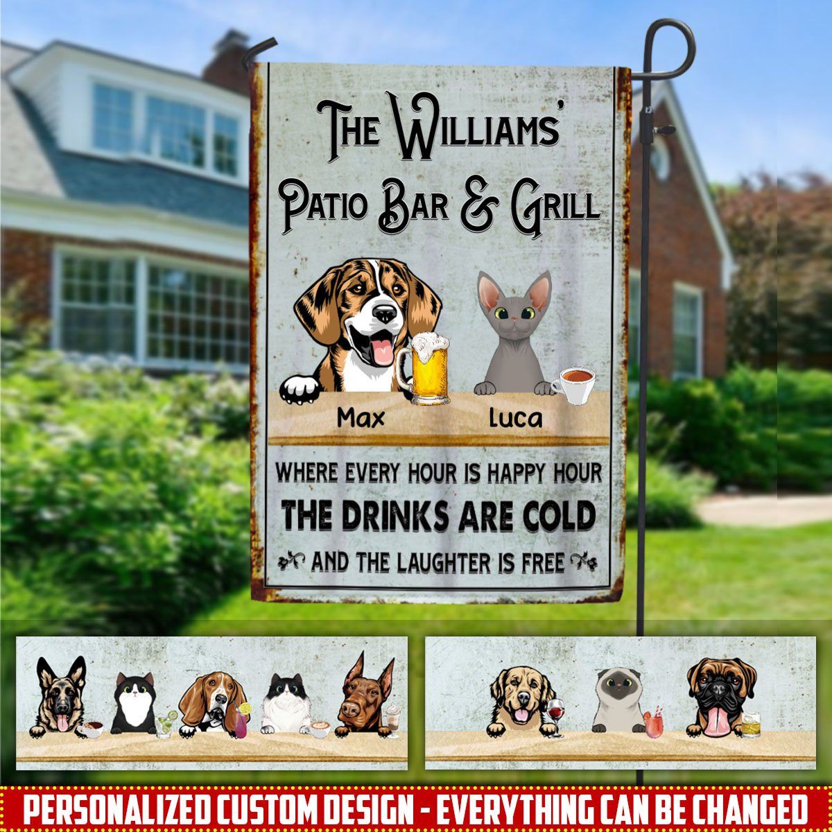 Personalized Custom Dog And Cat Backyard Patio Bar And Grill Garden Flag Dog And Cat Flag Dreamship