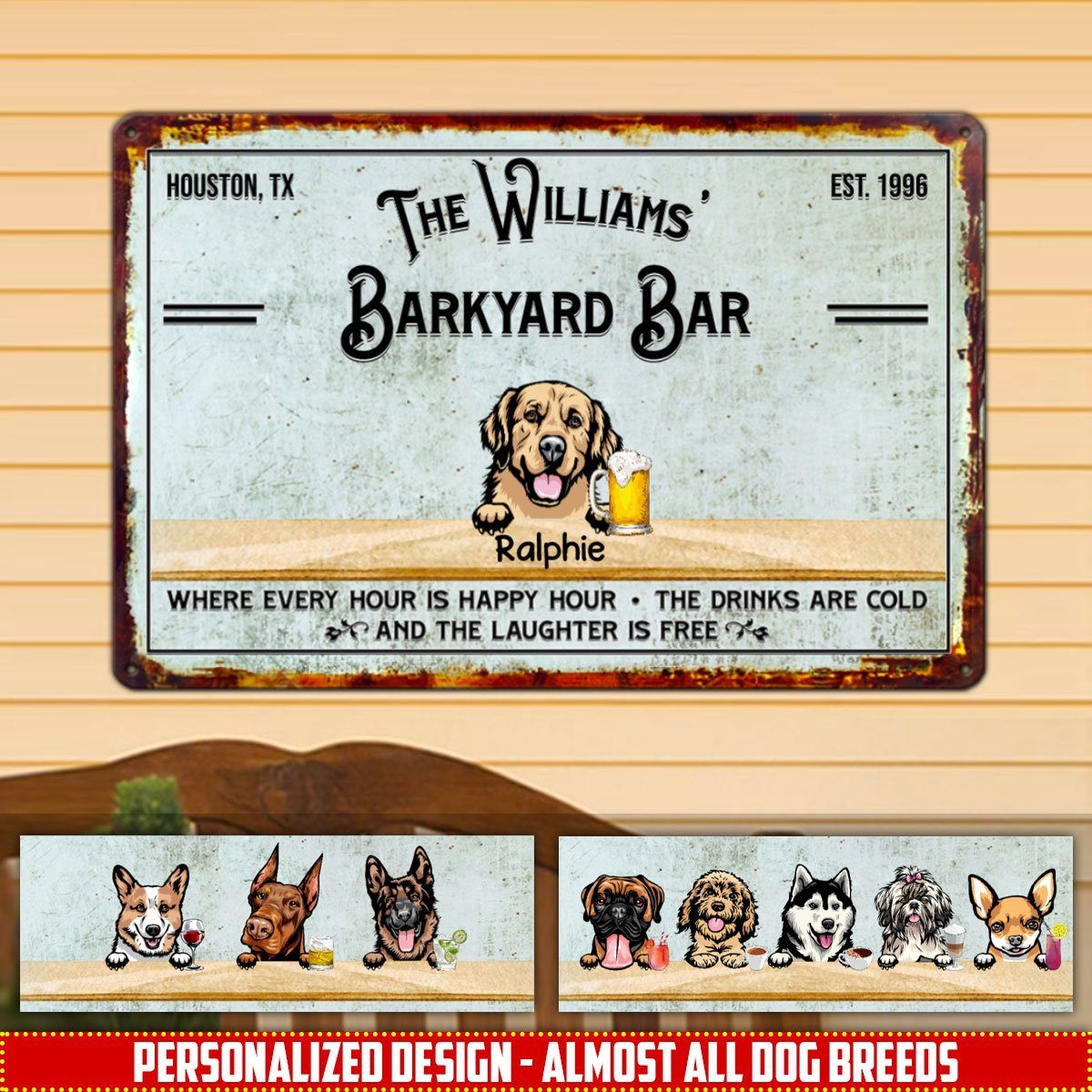 Personalized Custom Dogs Backyard Patio Bar And Grill Barkyard Metal Sign Dogs Metal Sign Human Custom Store