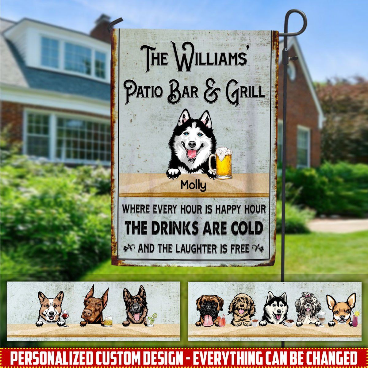 Personalized Custom Dogs Barkyard Patio Bar And Grill Garden Flag Dog Flag Dreamship