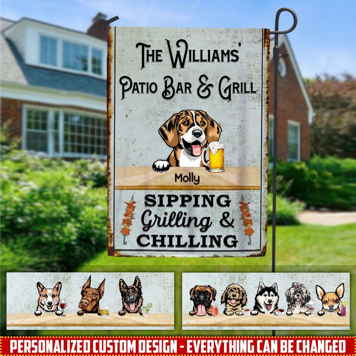 Personalized Custom Dogs Barkyard Patio Bar And Grill Garden Flag Dog Flag Dreamship