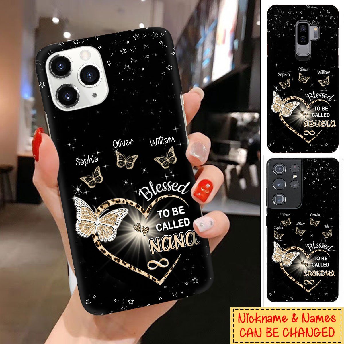 Personalized Custom "Blessed to be called Nana" Mommy, Grandma, Auntie Butterflies Phone Case Phone case FUEL