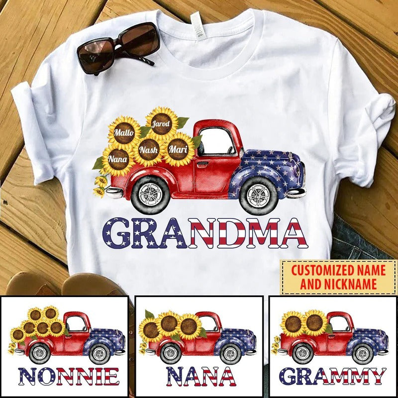 Personalized Grandma, Nana Red Truck Sunflower Kids T-Shirt SC2774 T-Shirt ShinyCustom