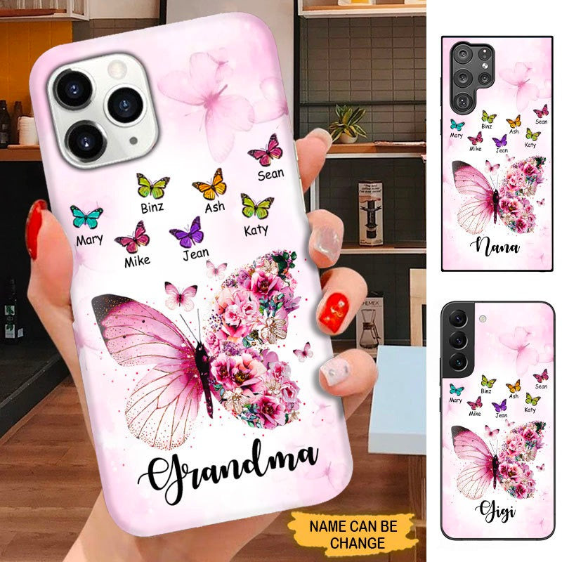 Pink Butterfly Grandma Nana Mimi Mommy Personalized Phone Case SC15910 Phone case ShinyCustom Phone Case