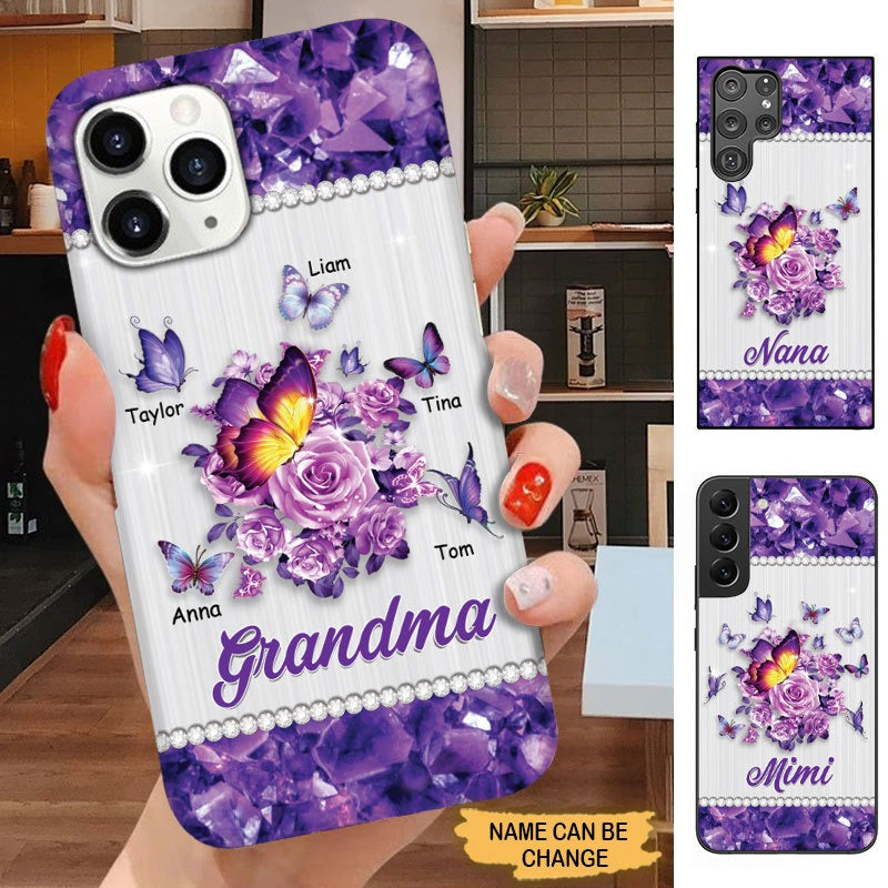 Purple Butterflies Grandma with Grandkids Personalized Phone case Phone case FUEL