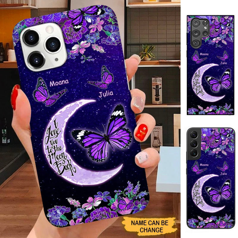 Purple Butterfly I Love You To the Moon and Back Grandma Nana Mommy Personalized Phone case SC7096 Phone case ShinyCustom Phone Case