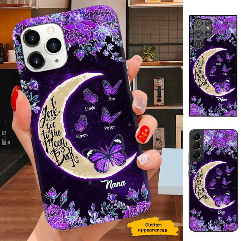 Purple Flower Butterfly I Love You To The Moon and Back Nana Mimi Grandma Personalized Phone Case SC253231