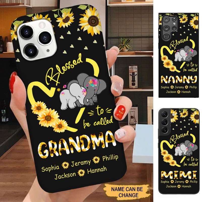 Sunflower Elephant Blessed to be called Grandma Nanny Nana Personlized Phone case SC2286 Phone case ShinyCustom Phone Case