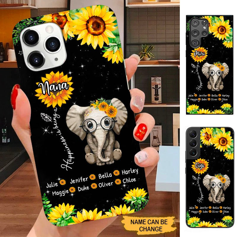 Sunflower Elephant Happiness is being a Nana Mimi Gigi Grandma Personalized Phone case SC31820 Phone case ShinyCustom Phone Case