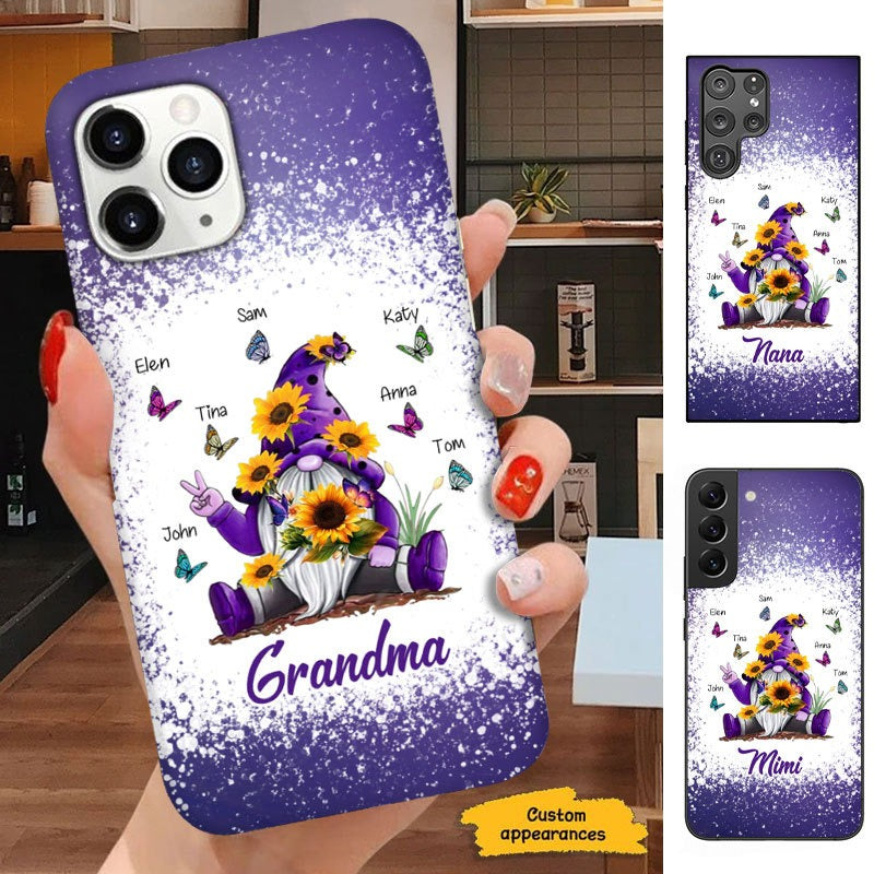 Sunflower Gnome Butterflies Grandma With Grankids Personalized Grandma Phone Case