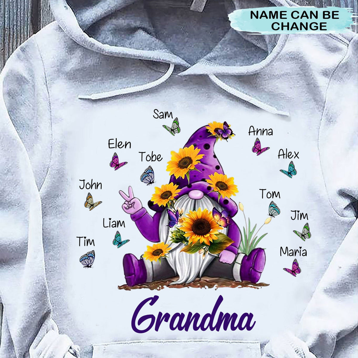 Sunflower Gnome Butterflies Grandma With Grankids Personalized Hoodie Shirt Apparel Dreamship