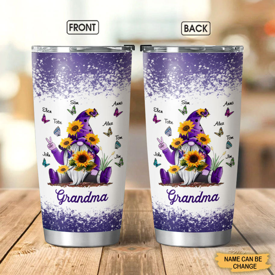 Sunflower Gnome Butterflies Grandma With Grankids Personalized Tumbler Tumbler ShinyCustom - The Best Personalized Gift Store