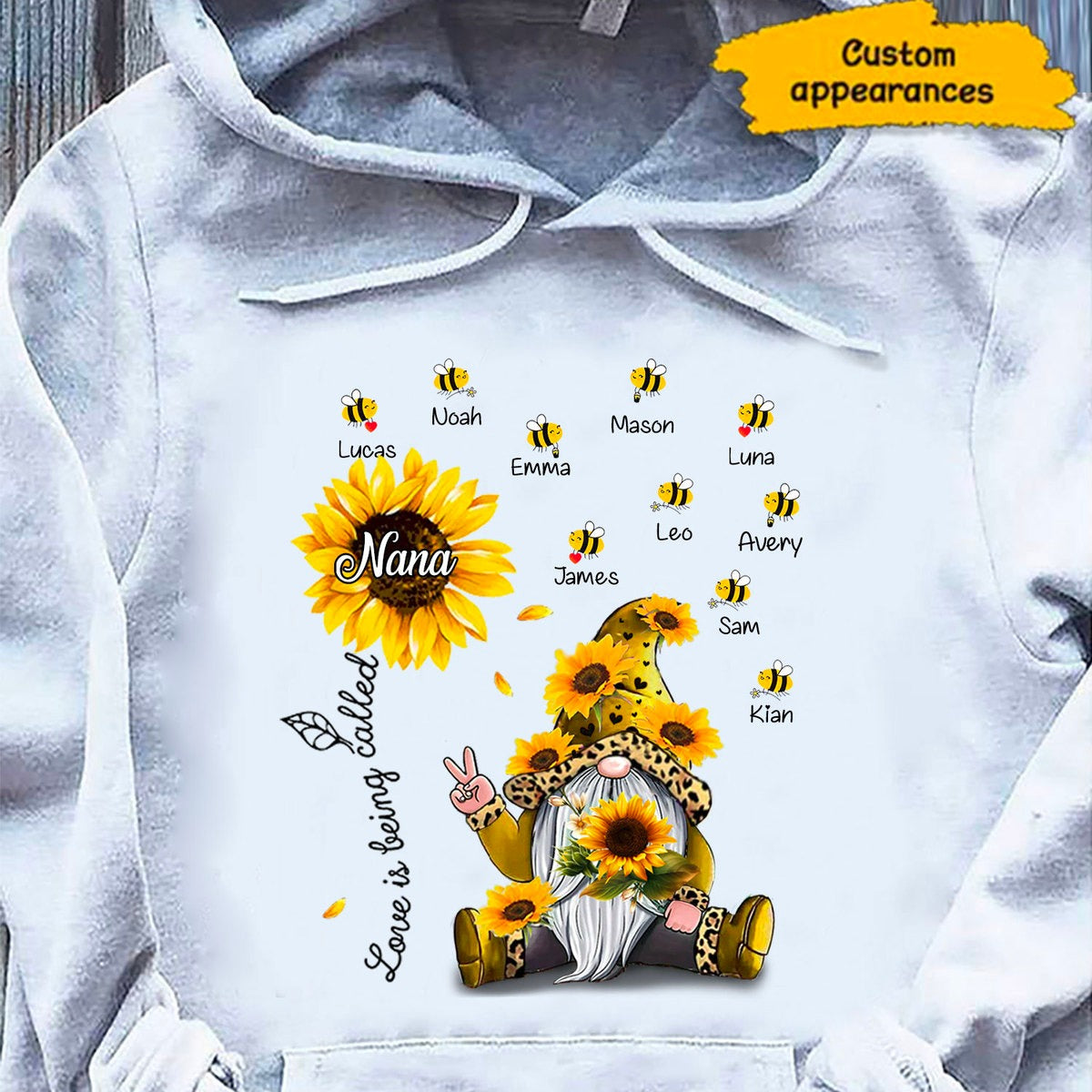Sunflower Gnome Love is beign called Nana Mimi Grandma Personalized Hoodie Shirt SC281220