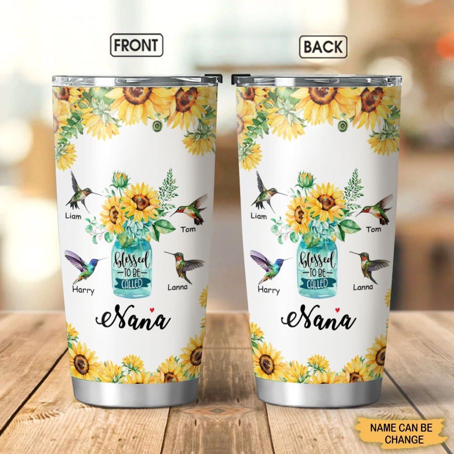 Sunflower Hummingbird Blessed to be call Grandma Personalized Tumbler Tumbler ShinyCustom - The Best Personalized Gift Store