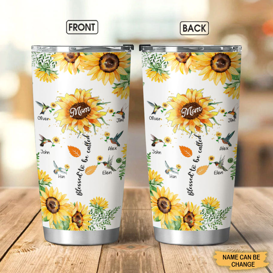 Sunflower Hummingbird Blessed to be called Nana Grandma Mommy Aunite Personalized Tumbler Tumbler ShinyCustom - The Best Personalized Gift Store