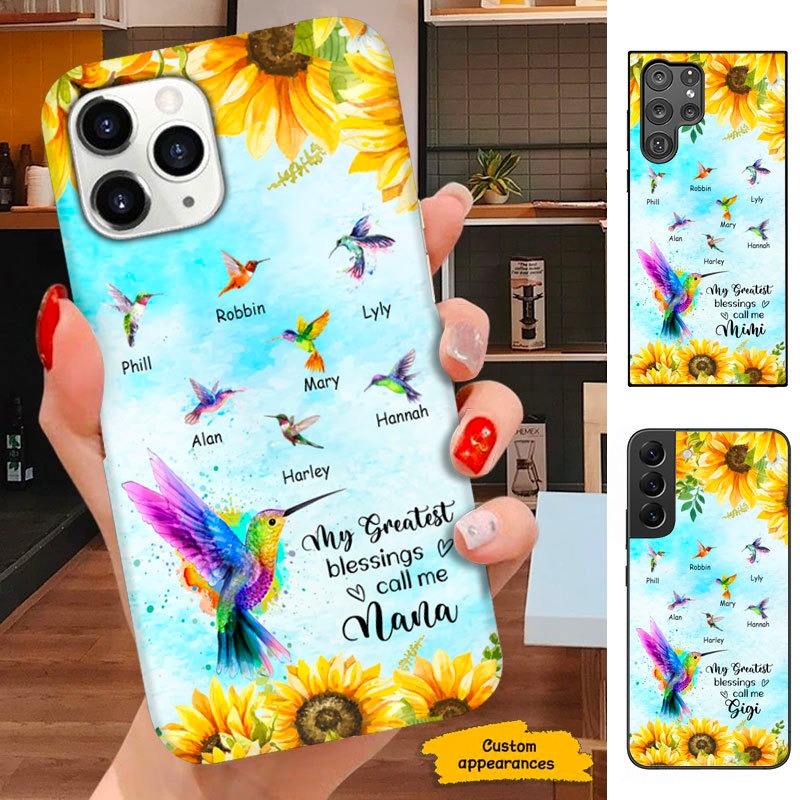 Sunflower Hummingbird My Greatest Blessings Call me Grandma Nana Mimi Personalized Phone case SC101112