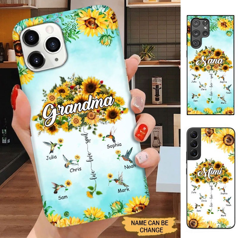 Sunflower Hummingbirds Grandma with Grandkids Personalized Phone case Phone case FUEL