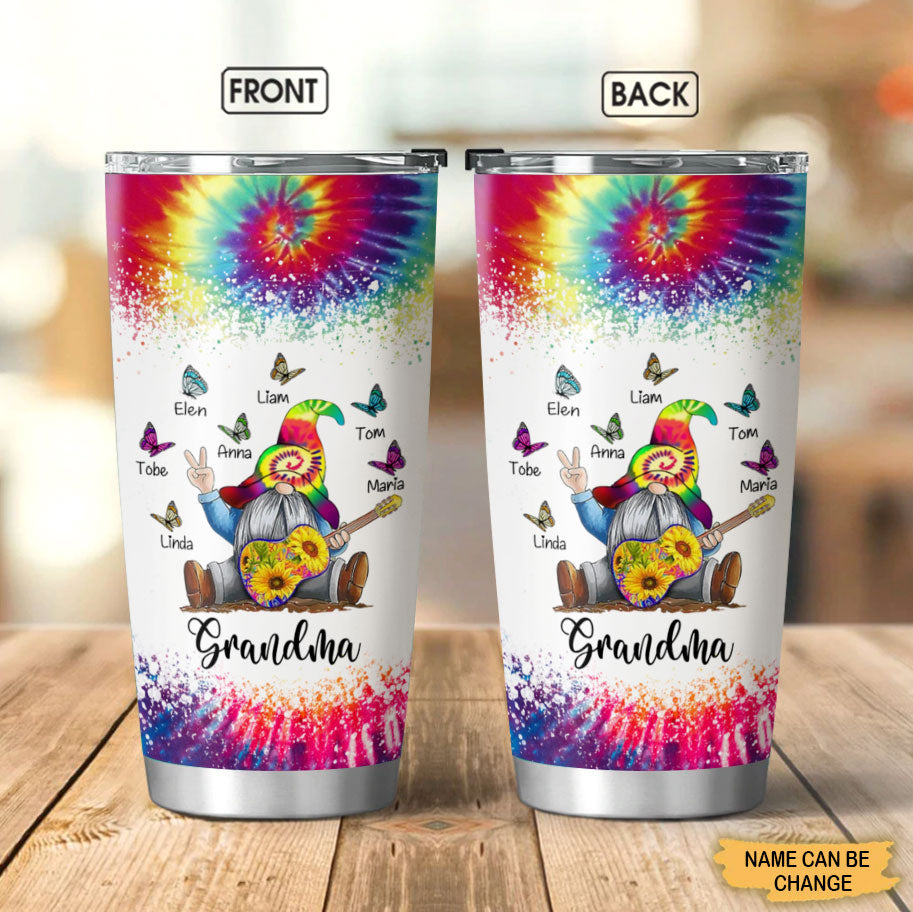 Tie dye Gnome Butterflies Grandma Mommy Auntie Personalized Tumbler Tumbler ShinyCustom - The Best Personalized Gift Store