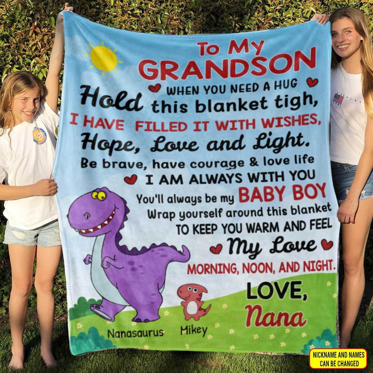 To My Grandson, Granddaughter Dinosaur Gift from Grandma Personalized Blanket SC2762 Fleece Blanket Dreamship