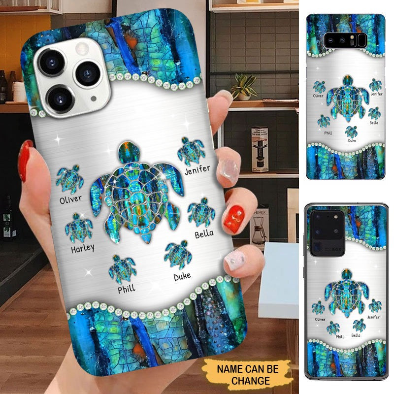 Turtle Grandma with Grandkids Mommy Auntie Personalized Glass Phone Case Phone case FUEL