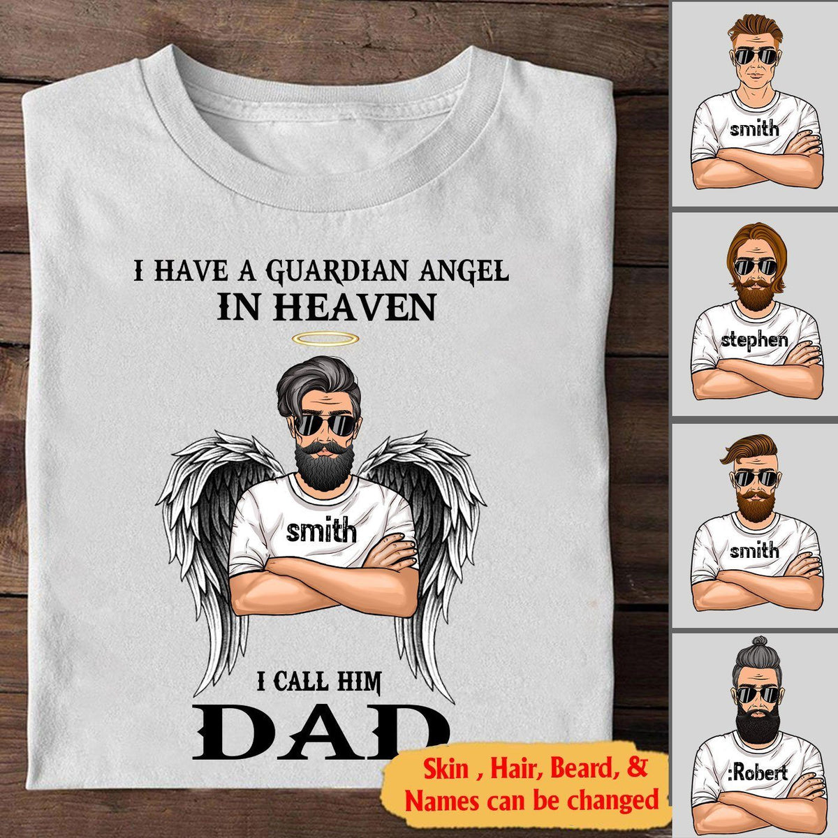 Customized I Have A Guardian Angel I Heaven I Call Him Dad T-Shirt PM07JUN21CT03 Dreamship S Black