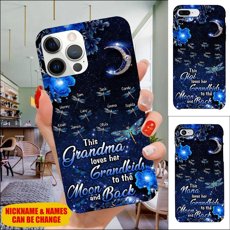 This Grandma Love Her Grandkids To The Moon & Back Personalized Mommy, Nana, Grandma, Auntie Dragonfly Phone Case Phone case FUEL