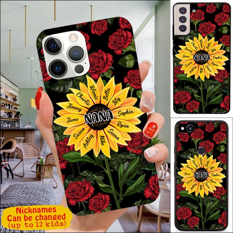 Grandma With Grandkids Rose and Sunflower Personalized Phone Case Phone case FUEL