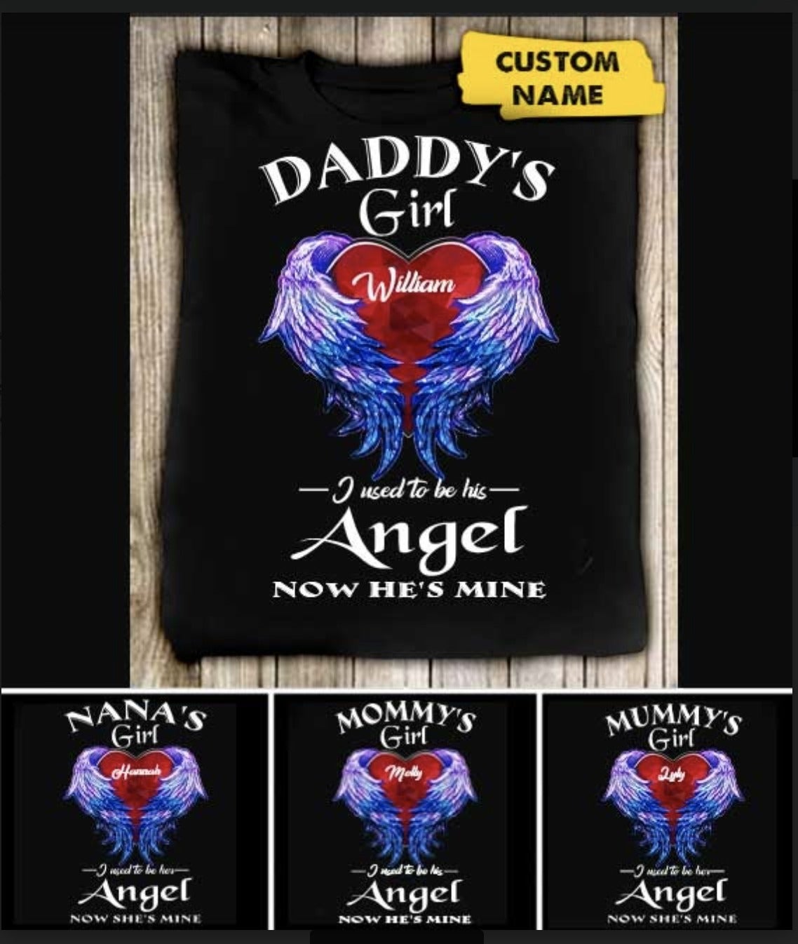 Daddy’s Girl I Used To Be His Angel Now He’s Mine Personalized Memorial Shirt Personalized ShinyCustom - The Best Personalized Gift Store