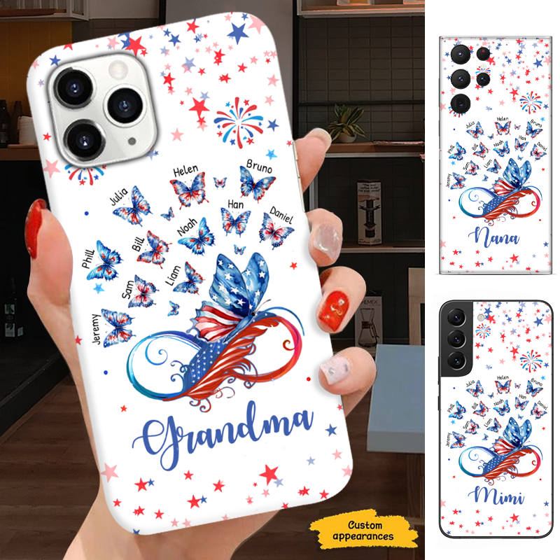 4th Of July Patriotic Butterfly Infinity Grandma Grandkids Personalized Phone Case