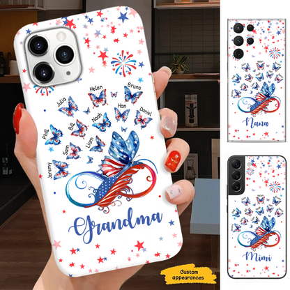 4th Of July Patriotic Butterfly Infinity Grandma Grandkids Personalized Phone Case