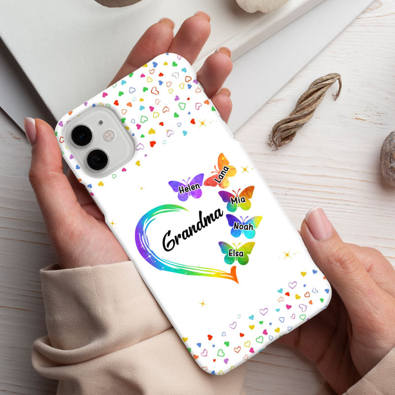Rainbow Heart Butterflies Grandma Grandkids Personalized Phone Case