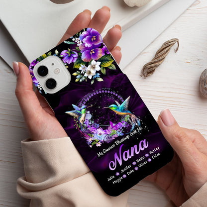 Hummingbird Grandma with Grandkids Mommy Auntie Personalized Phone Case