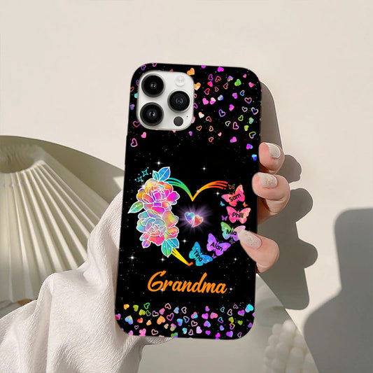Rainbow Rose Heart Butterflies Grandma Personalized Phone Case