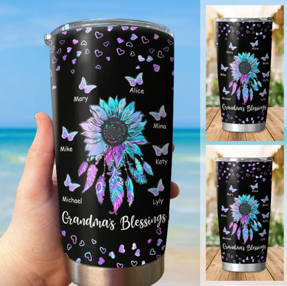 Personalized Hologram Butterfly Dreamcatcher Grandma's Blessings Tumbler