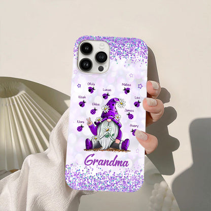 Gnome Ladybugs Daisy Grandma Purple Glitter Personalized Phone Case