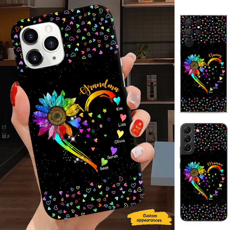 Rainbow Daisy Heart Grandma Colorful Hearts Black Personalized Phone Case