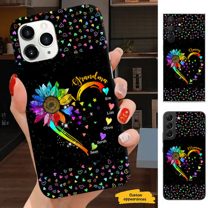Rainbow Daisy Heart Grandma Colorful Hearts Black Personalized Phone Case