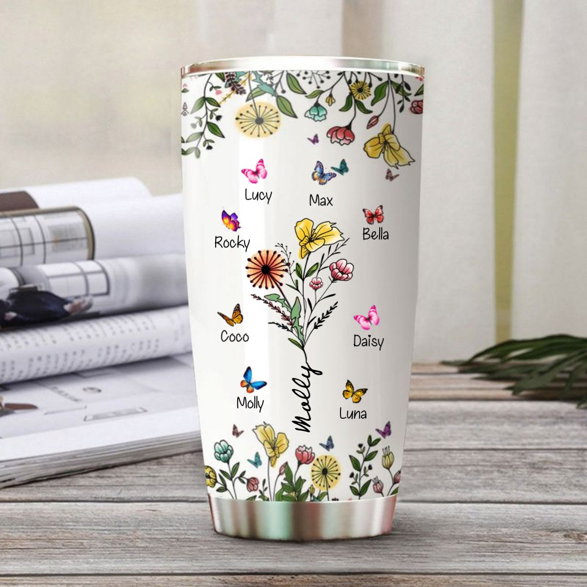 Personalized Butterfly Flower Tumbler
