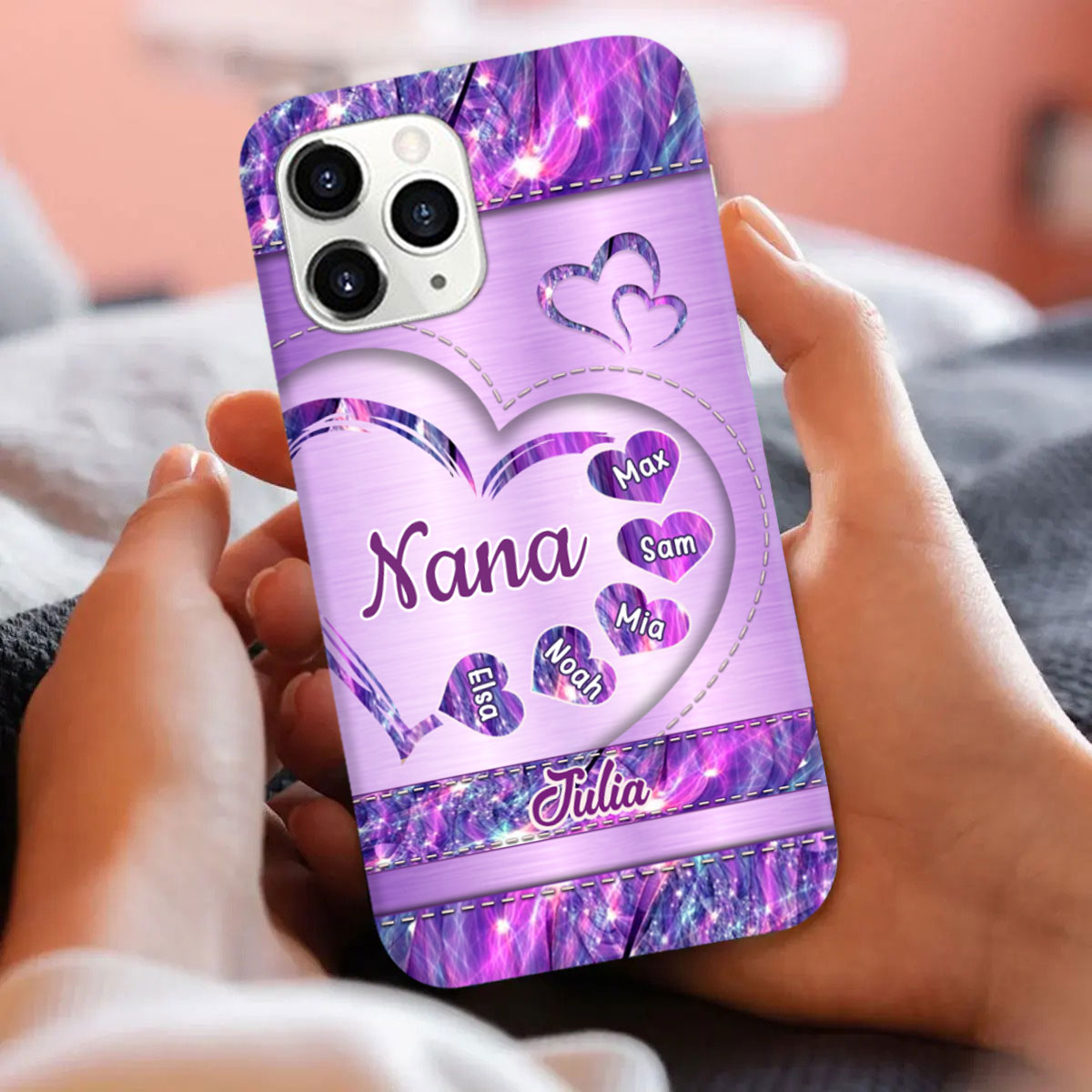 Pink Hologram Heart Grandma Personalized Phone Case - Drive mockup HP28OCT24HL06
