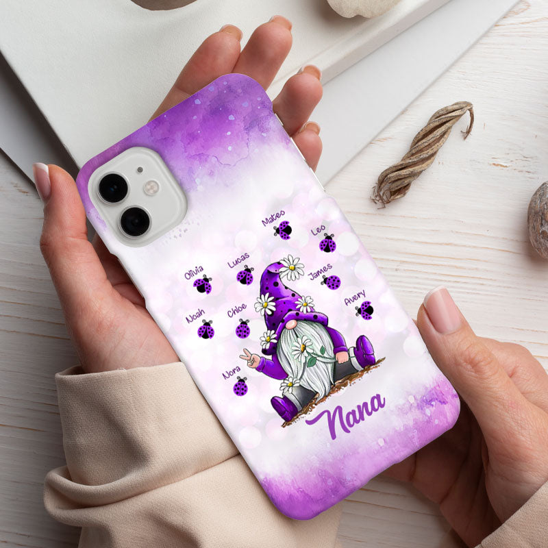Gnome Ladybugs Daisy Grandma Purple Glitter Personalized Phone Case