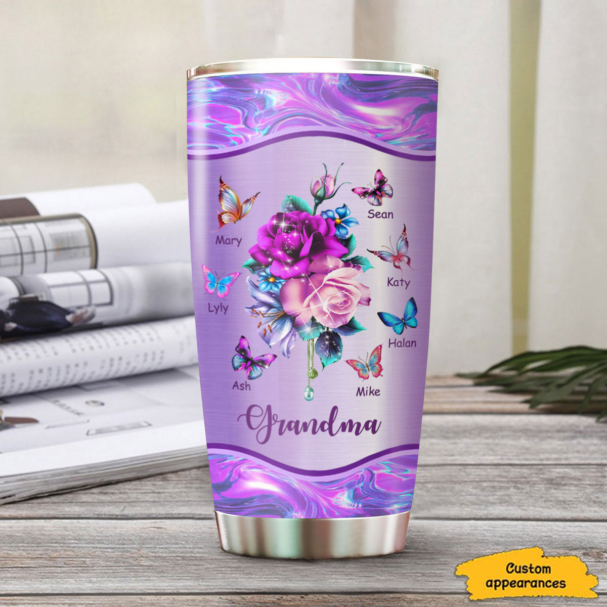 Flower Grandma Mimi Nana Gigi Mommy Auntie Personalized Tumbler SC51249 - Drive mockup HP15NOV23HL02