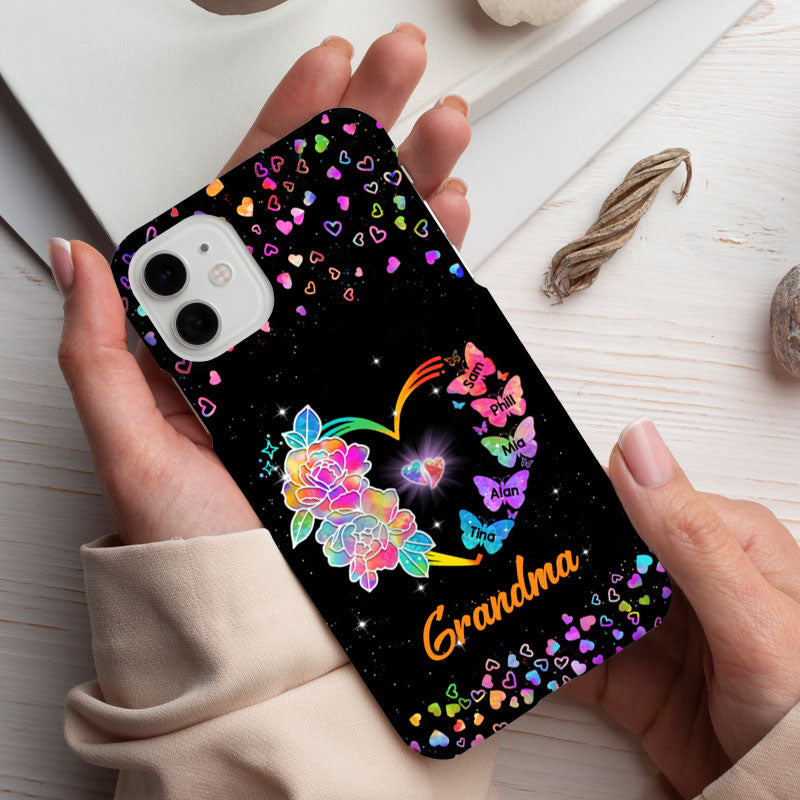 Rainbow Rose Heart Butterflies Grandma Personalized Phone Case